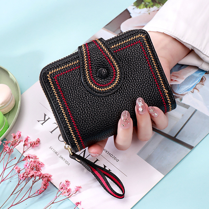 O-KAY DOMPET HITAM KECIL WANITA KULIT JERUK LIPAT PENDEK IMPORT KOREA MURAH FASHION BATAM