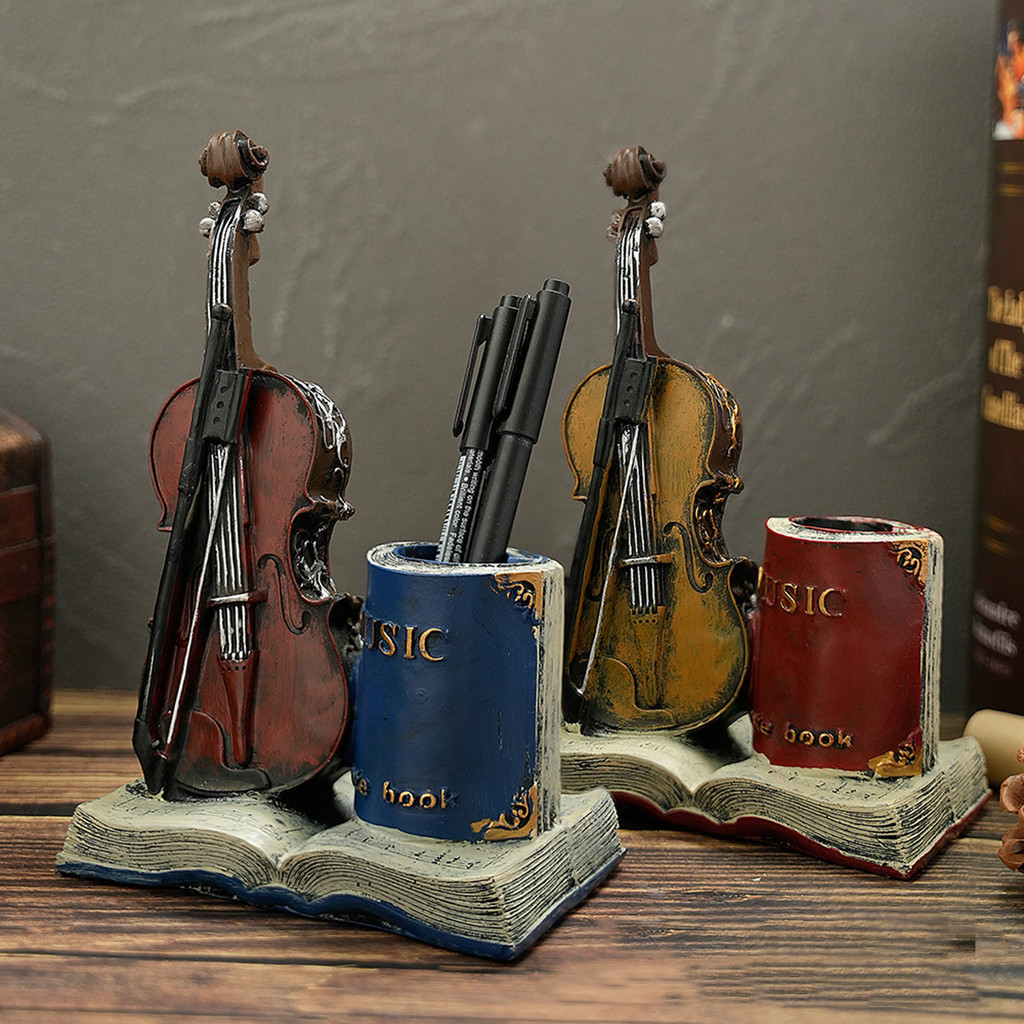 

New saxophone resin handicraft pen holder ornaments, Violin storage pen holder,Office and home decoration pen holder， Pen holder