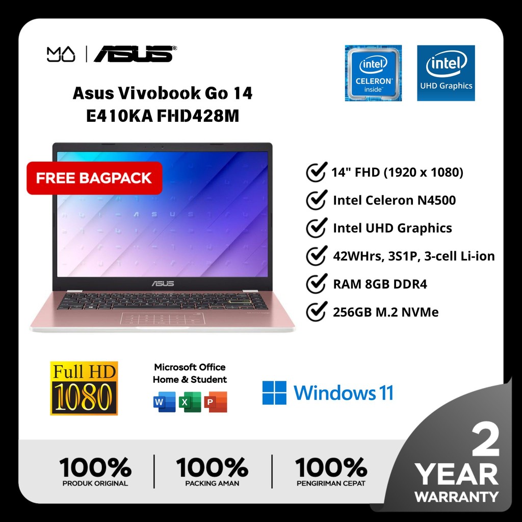 Laptop ASUS Vivobook Go 14 E410KA FHD428M FHD429M - Garansi Resmi Asus Indonesia