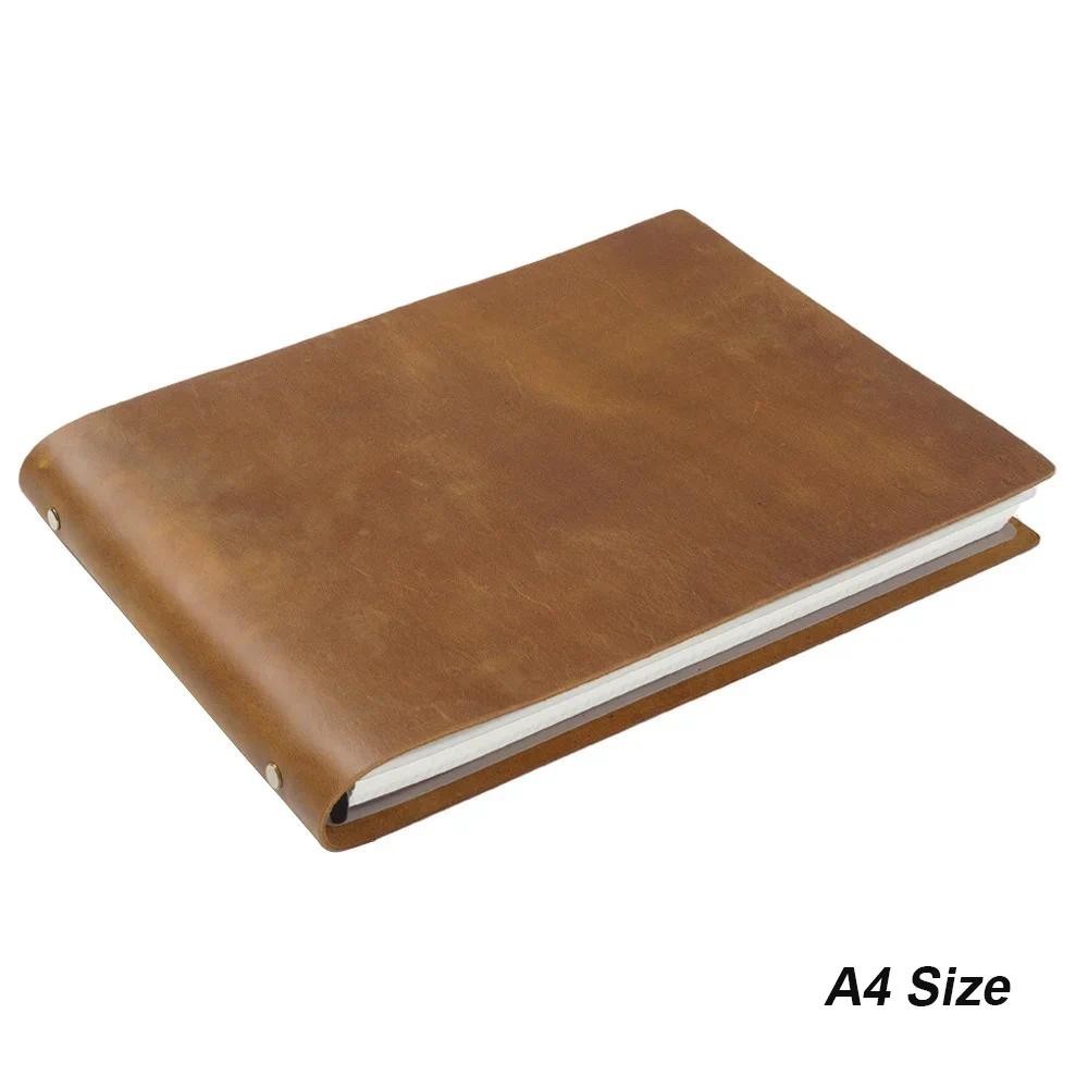 

Genuine Leather A4 Size Loose Leaf Notebook with 6 Holes Handmade Notepad Diary Top Layer of Cowhide Sketchbook Drawing Book