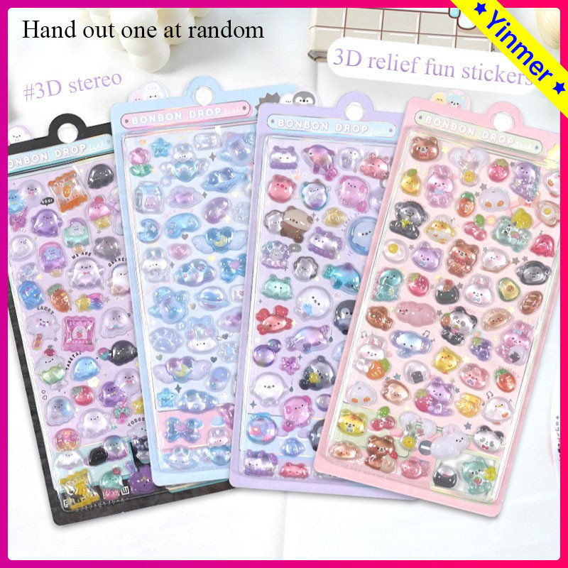 

COD✨Anak-anak Stiker Lucu Kartun Stiker Bantuan 3D Stiker Kristal Transparan Tahan Air-Yinmer