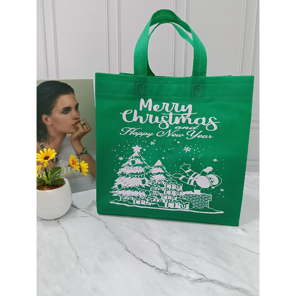 

[ HARGA SPESIAL ] (LUSINAN 12pcs) Goodie bag BOX NATAL /tas hampers/ tas spunbond