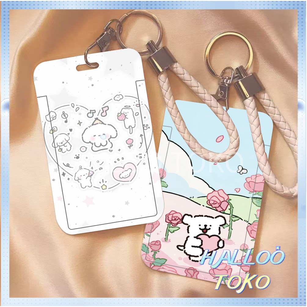 

ID CARD HOLDER MOTIF KAWAII TEMPAT KARTU PHOTOCARD PHOTO CARD Pelindung + Tali,Hewan kartun dengan latar belakang merah muda
