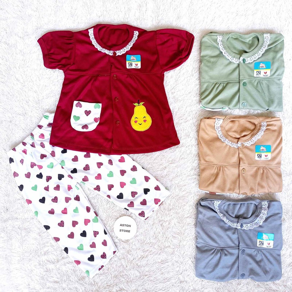 Setelan Baju Tidur Piyama Bayi Perempuan Lengan Pendek Celana Panjang Usia 3-18 Bulan Motif Alpukat