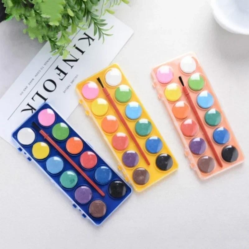 

12 Colors Solid Watercolor Paints Paintbrush Pigments Painting Brush for Children Kid DIY Art Supplies Sets Drawing Tools Kit
