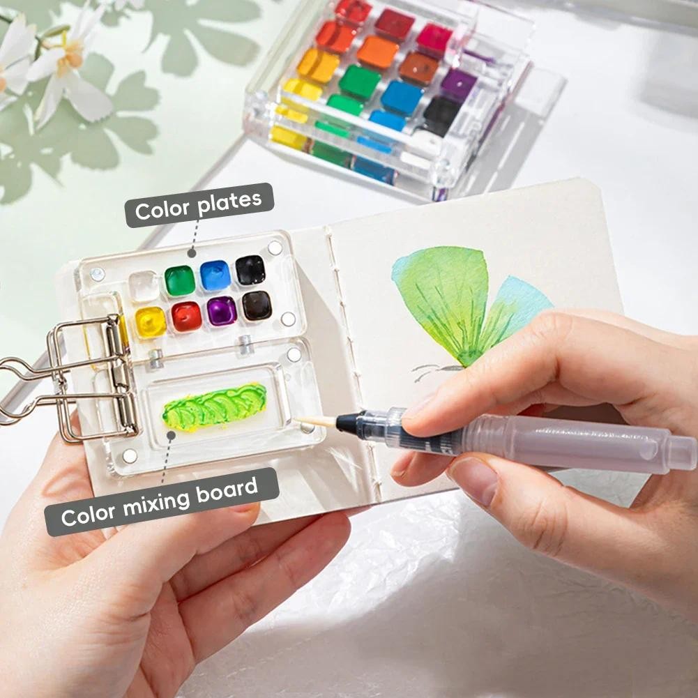 

Acrylic Mini Watercolor Palette Empty 8/15 Grid Portable Paint Box Travel Painting Watercolor Packaging Paint Tray Art Supplies