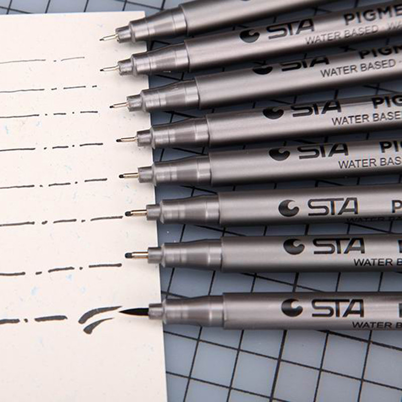 

Waterproof STA Art Markers Brush Pen Pigment Office Student School Painting Line Drawing Black Fine Sketch Pens Art Supplies