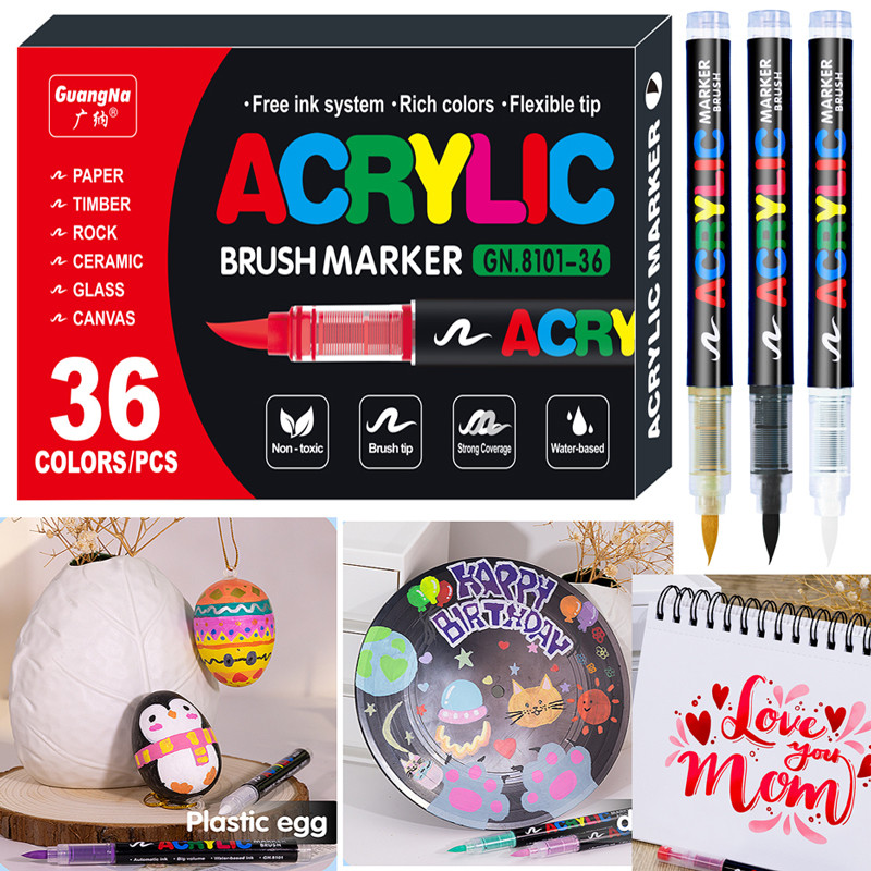 

36 Colors Acrylic Paint Pens Brush Marker Pen for Rock Painting, Stone, Ceramic, Glass, Wood, Canvas ,DIY Art Supplies Drawing