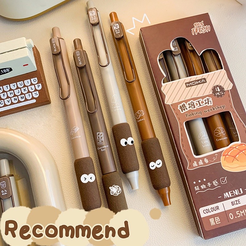 

4 Pcs Boxed 0.5mm Black Ink Soft Grip Baking Series Gel Pen Mahasiswa