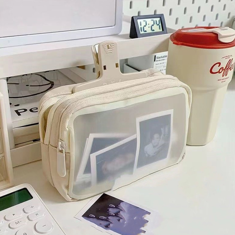 

berkapasitas besar tempat pena transparanmahasiswa Jepang matte double-layer bernilai tinggi ceruk tempat pena Tas Pouch Makeup Perempuan Trendy— Hibio Present