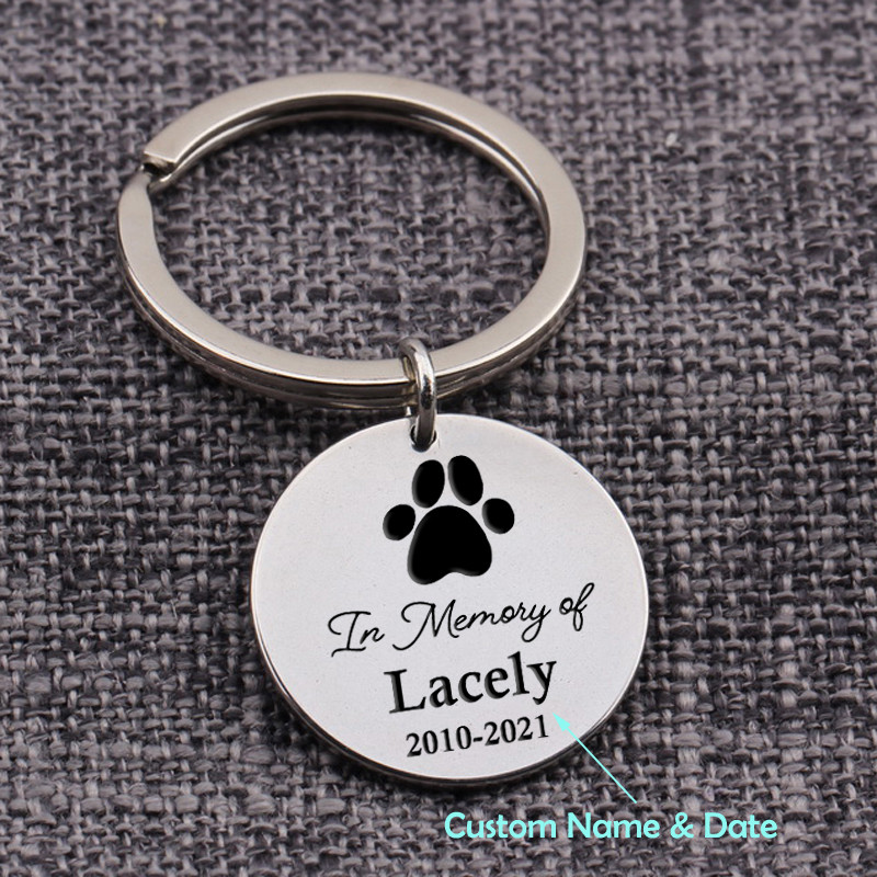 

In Memory Of Pet Keychain Personalized Custom Name Year of Cat Dog Charm Keyring Stainless Steel Memorial Gift For Pet Lover