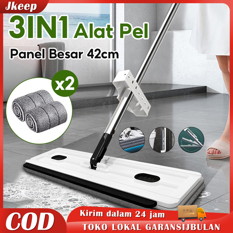 42cm Alat Pel Lantai Datar Jumbo Pel Cuci Peras Otomatis Memiliki Wiper Anti Karat Kain Microfiber S