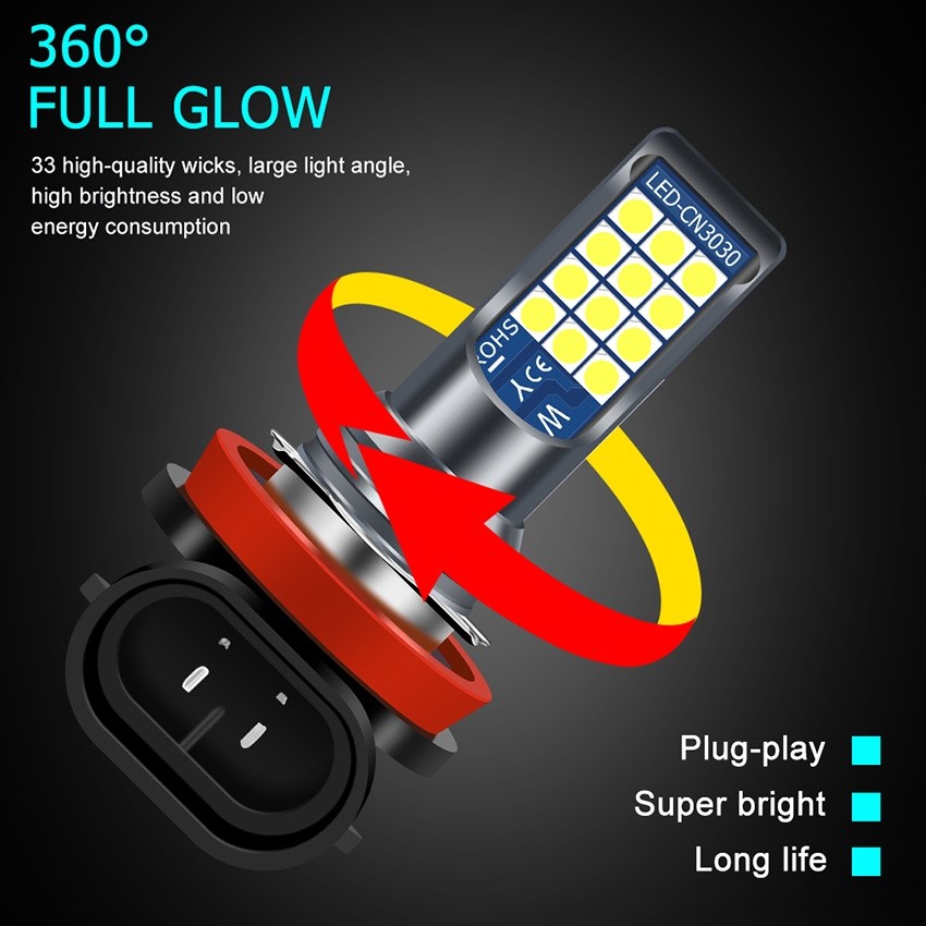 1Pc Bohlam Lampu LED H11 H8 H16 Fog Lamp Foglamp Lampu Kabut Mobil 24SMD Kuning Putih Biru 2 Warna 3