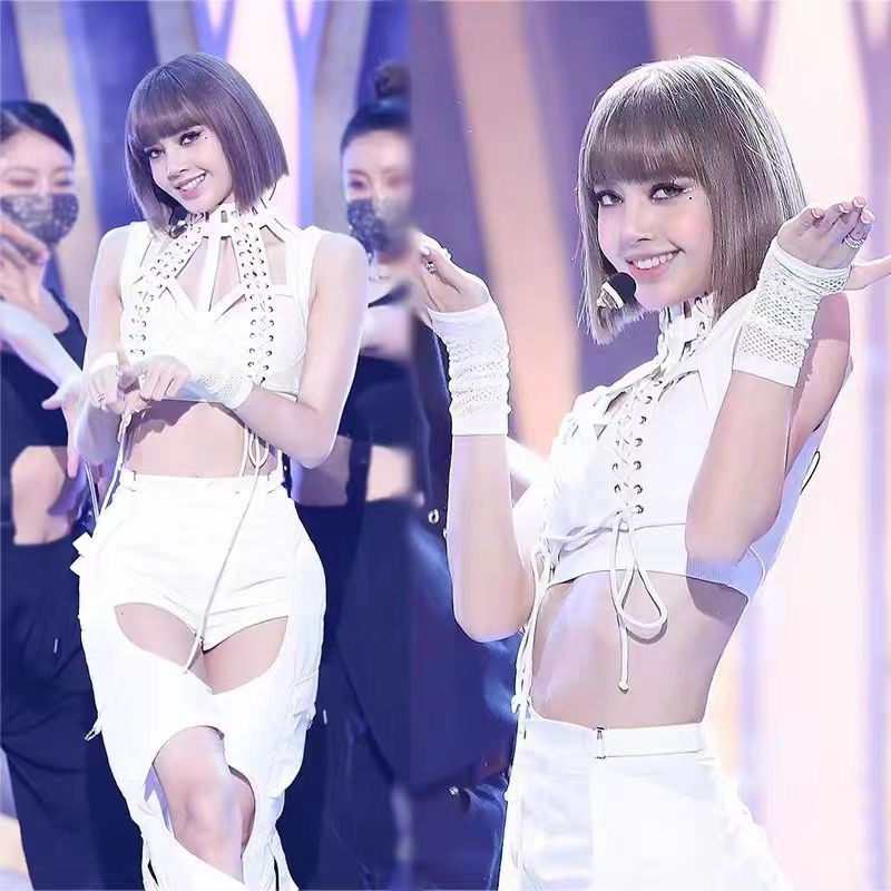 Korean Girl Group HipHop White Pants Kpop Stage Outfits Kpop Idol Jazz Dance Gogo Dancer Street Wear