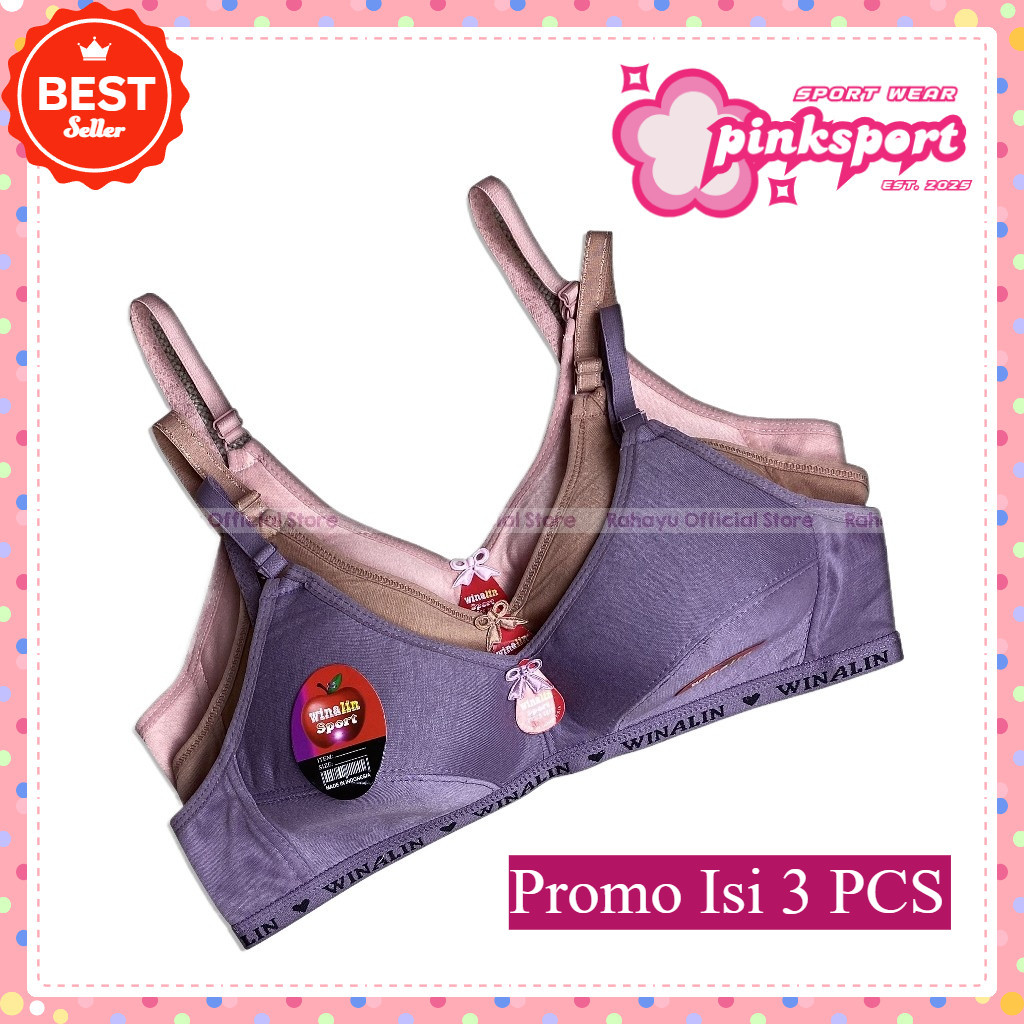 Je Pink Sport / Bra Winalin Isi 3pcs / BH Winalin / Bra Sport Winalin / BH Sport Winalin Bahan Katun