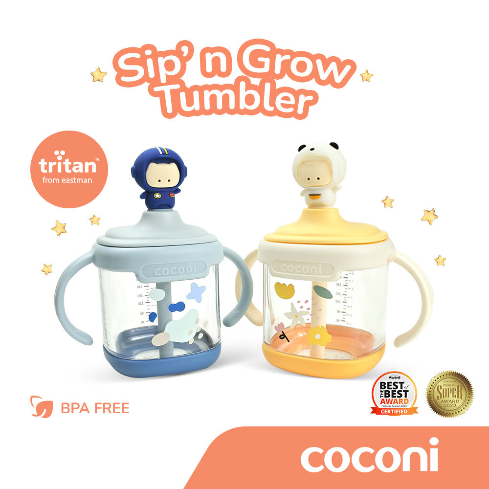COCONI Sip' n Grow Tumbler 260ml | Sippy Cup | Gelas Susu Anak Sedotan | Anti Tumpah Anti Pecah - Ge