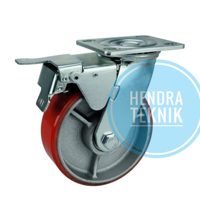RODA PU REM 4" HEAVY DUTY RODA KARET BESI 100MM RODA GEROBAK RODA REM