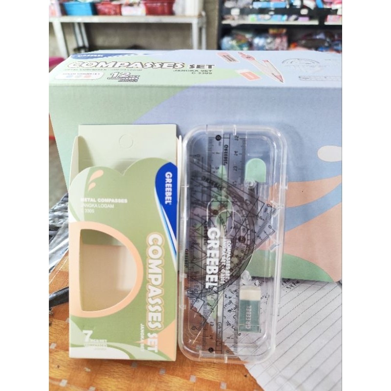 

(1 pcs) Jangka set greebel c3305 / compasses set greebel dengan mistar