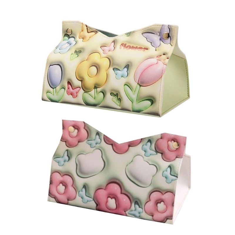 

Elegant Flower Pattern Tissue Box Cover Flower Print Napkin Dispenser Box Holder Multifunctional Tissue Holder