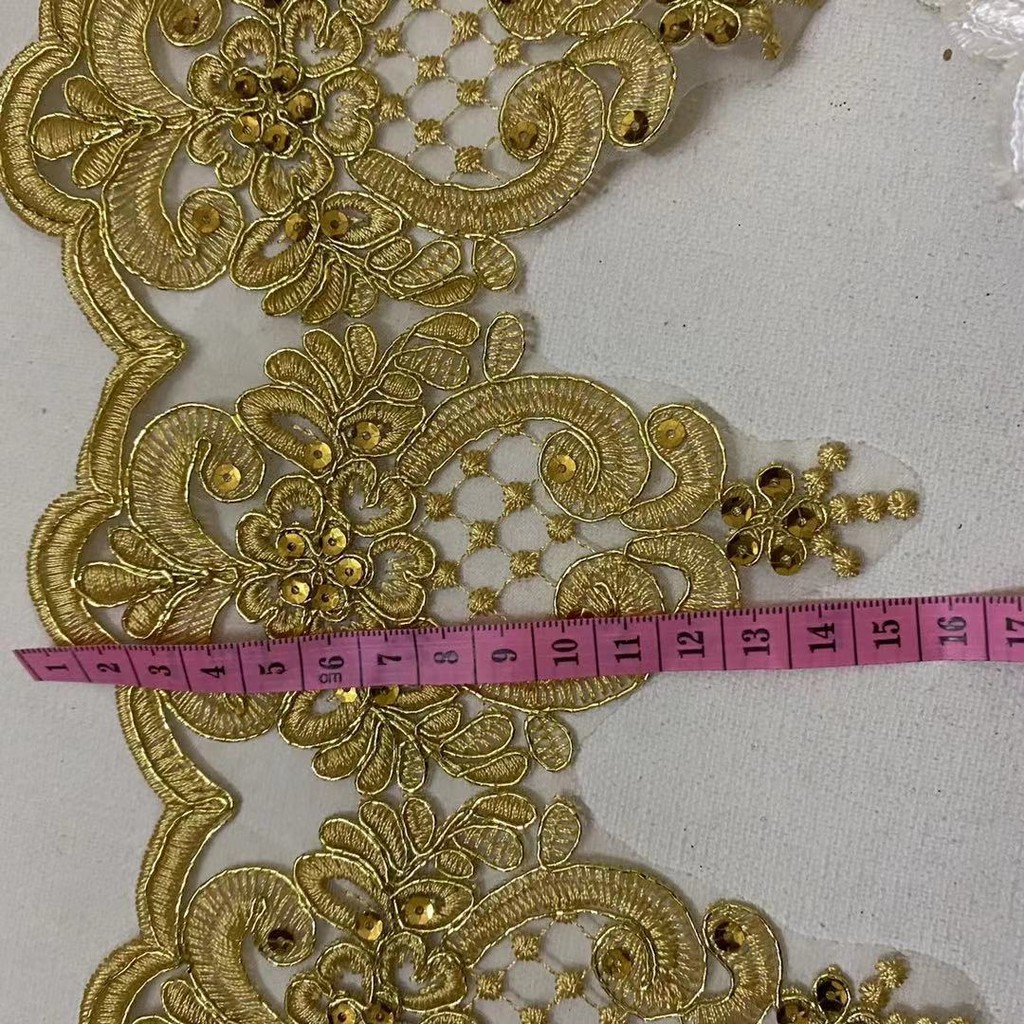 

1Yard 15cm wide Exquisite Gold Ivory Cording Lace Embroidery Lace Dress Home Textile Sequin Triming Dance Clothes DIY Materail