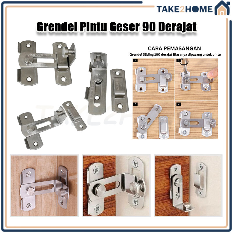 Grendel Pintu Geser 90 Derajat/Selot Siku Stainless/Grendel Kait Kotak Pintu Geser/Lemari Geser Slee