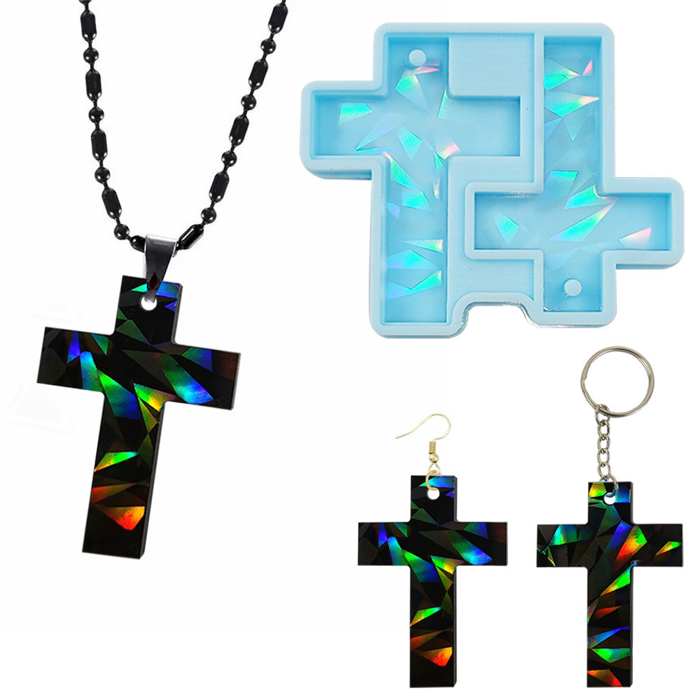 

DIY Crystal Epoxy Resin Mold Holographic Laser Cross Earring Silicone Mold