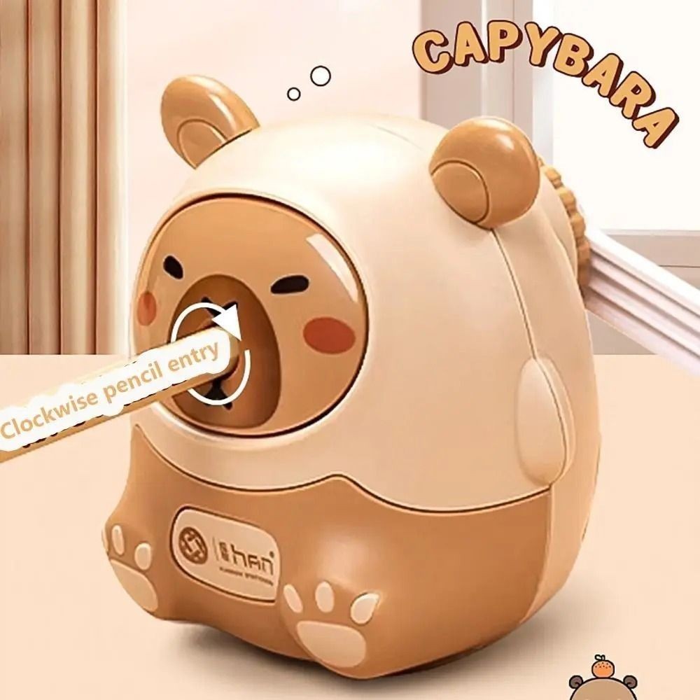 

Hand Crank Capybara Pencil Sharpener Automatically Enters Cartoon Manual Pencil Sharpening Tool Dust Compartment