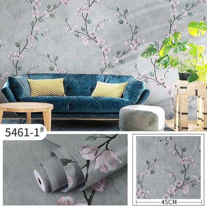 [P R O M O] Paket Hemat Wallpaper Stiker Dinding 4 Rol Motif Bunga Polos Batu Batik Karakter Ungu Pi