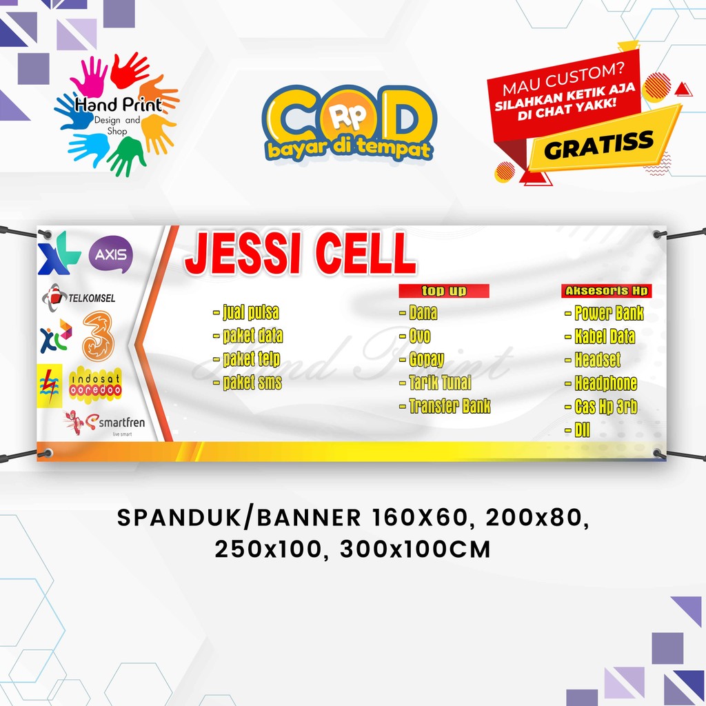 Cetak Spanduk Banner Jual Pulsa Putih MMT Spanduk Custom 300x100CM