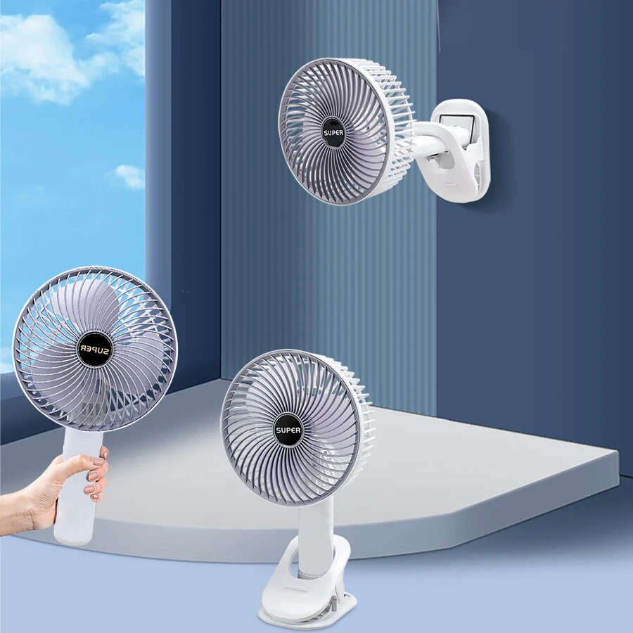 

USB Clip Fan Clip-on Adjustable Angle Handheld Fan, Rechargeable Small Fan, Portable Mini Bench Fan with 3 Speed Wind Settings-