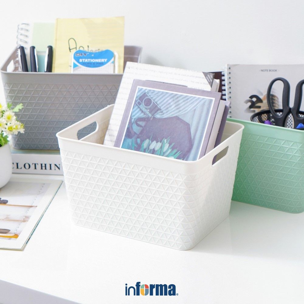 Informa 25x20.5x15.8 cm Keranjang Serbaguna Waffle - Putih Storage Basket Kotak Penyimpanan Serbagun