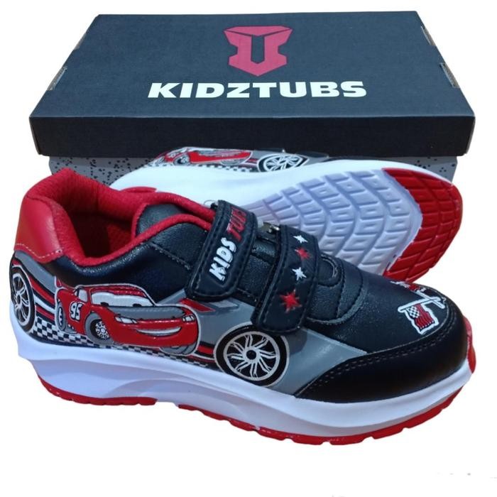 KIDZTUBS Sepatu Sekolah Anak Laki Laki Cowok Warna Hitam Biru Murah Tali Perekat Rekat Velcro Kecil 