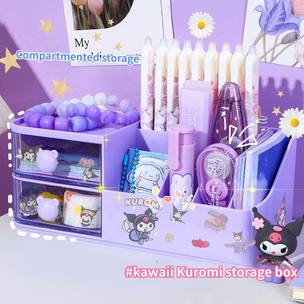 

Cute Pen Holder Storage Box Organizer Drawer-type Desktop Stationery Storage Box Kawaii Sanrio Kuromi Pen Storage Holder Stand