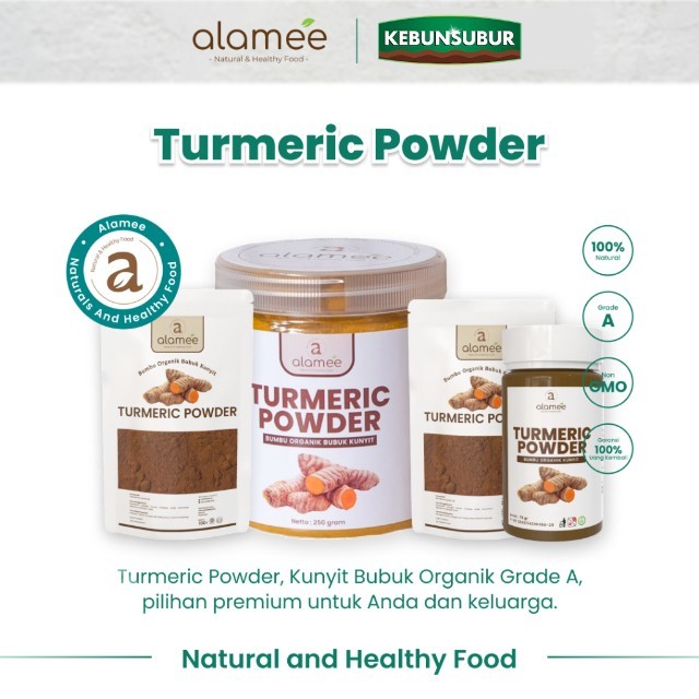 

ALAMEE Kunyit Bubuk Turmeric Powder Ground Bumbu Dapur Instan Organik Murni Asli Seasoning Kebunsubur