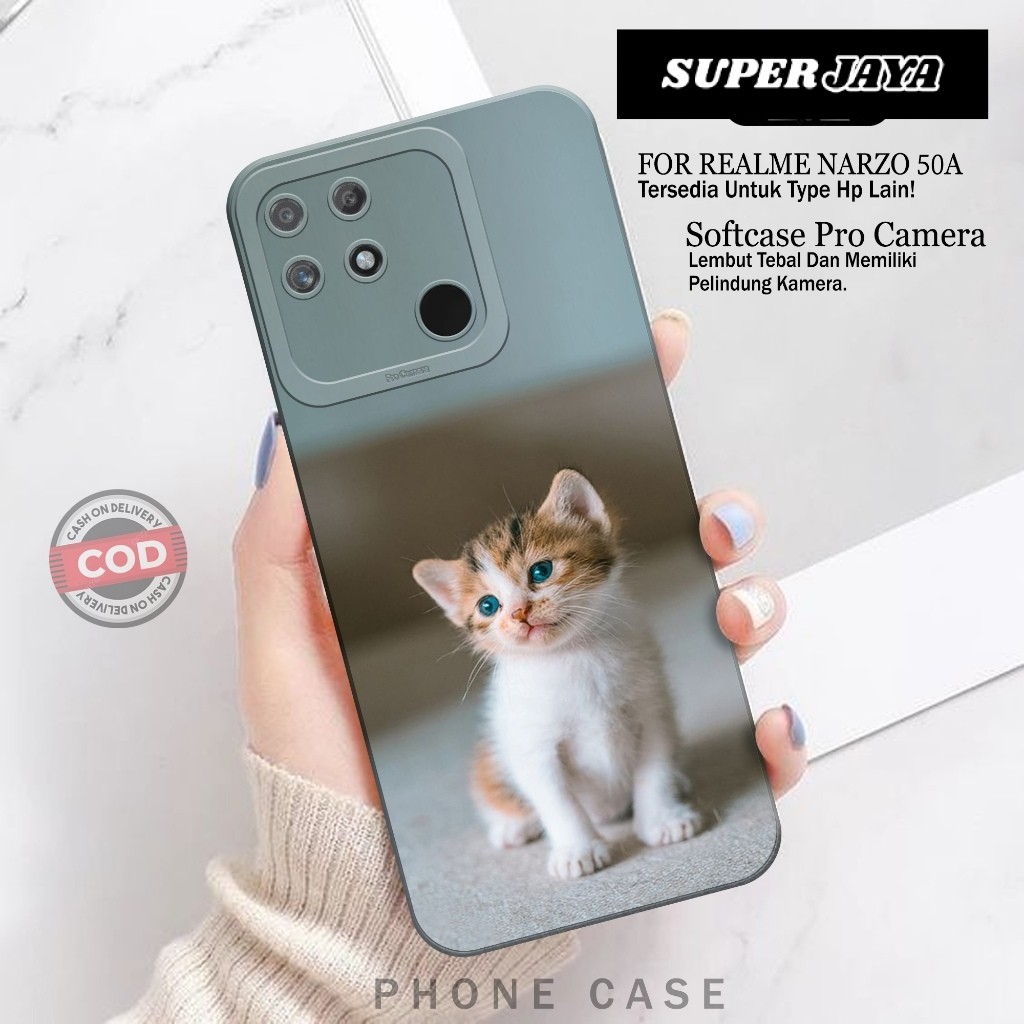 Softcase Hp Realme Narzo 50A Fashion Case Kucing Case Realme Narzo 50A Silikon TPU Pro Camera Casing