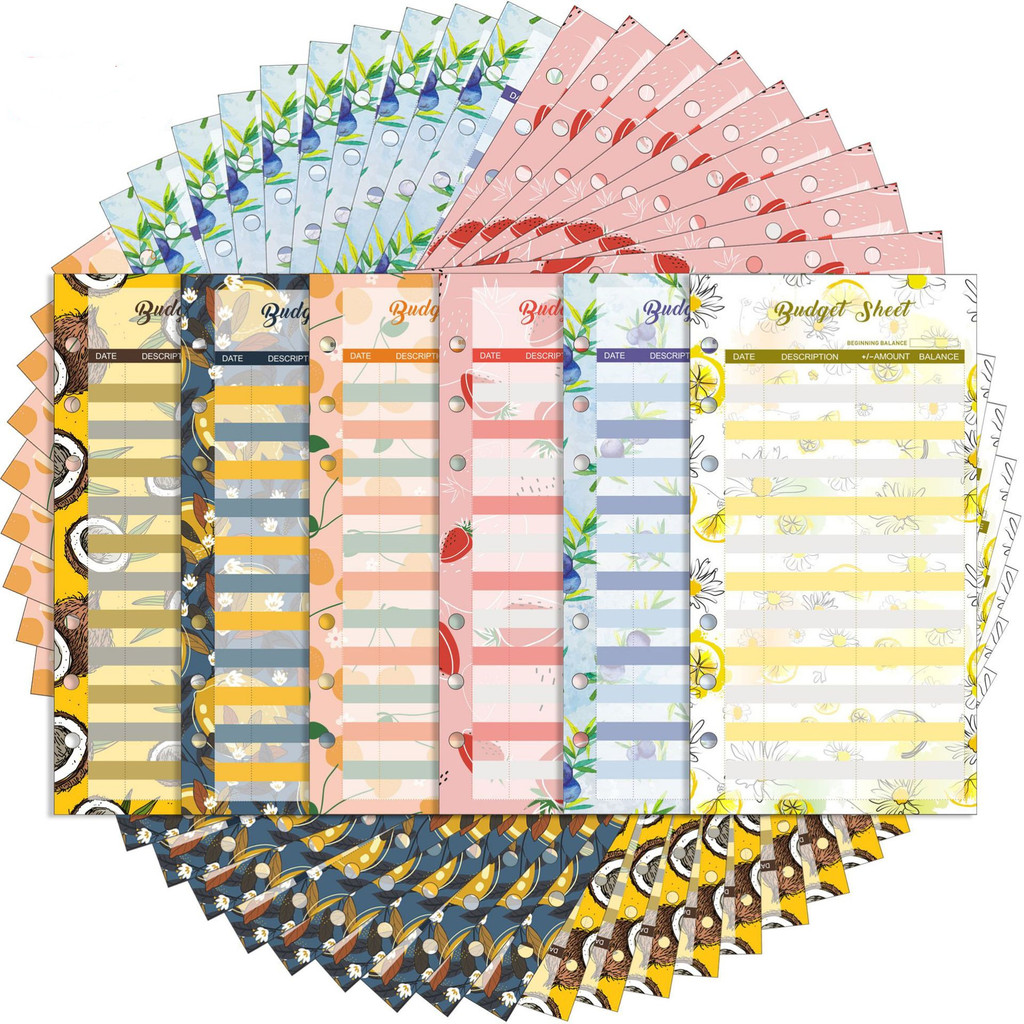 

A6 Binder Budget Planner Organizer 6 Ring Binder Envelopes Pockets 12 /60 Pieces Expense Budget Sheets