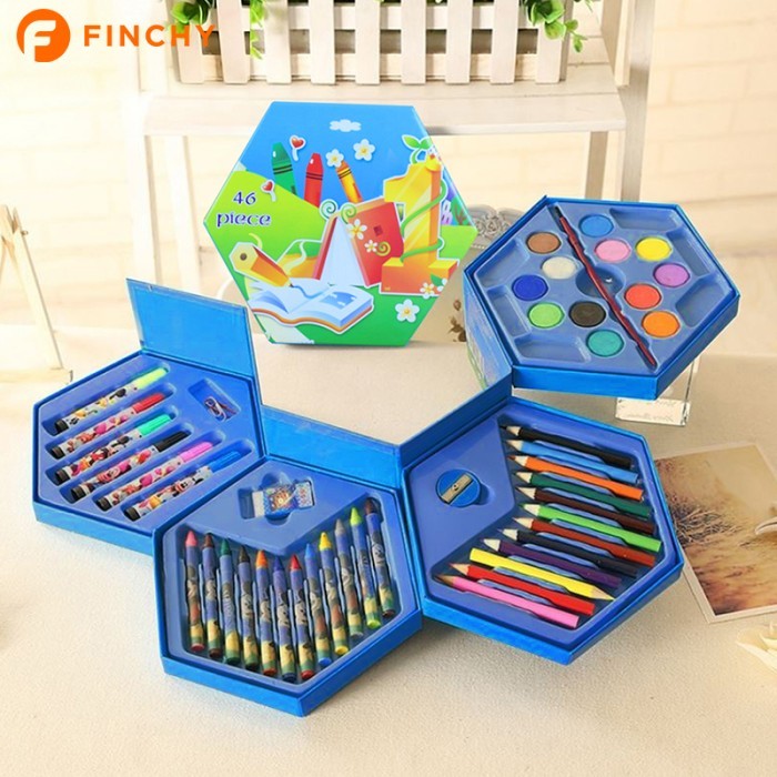 

[New Collection] Finchy Crayon Set Susun 4 Pensil Warna isi 46 pcs Alat Gambar Murah - FCBTZ-005