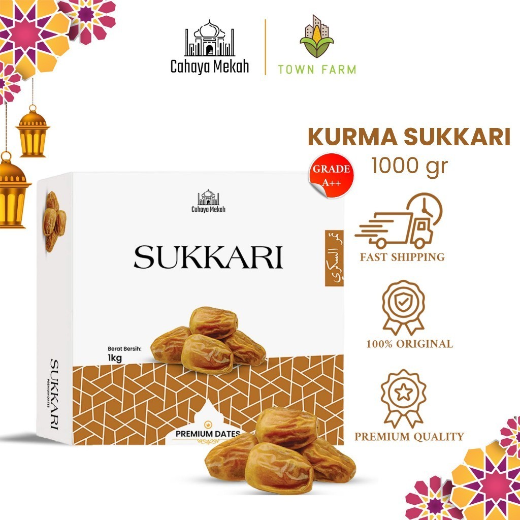

Cahaya Mekah Sukkari Premium Dates 1000 GR Box Kualitas A+ 100% Asli Kurma Arab 1kg