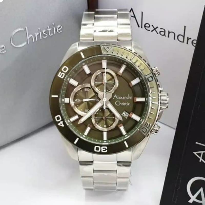Alexandre Christie AC6543 Original Jam Tangan Pria Stainless Steel Silver Hijau