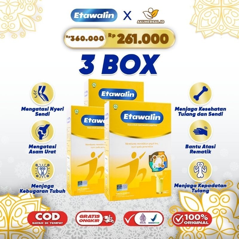 

Etawalin [Paket 3 Box] - Tuntaskan Asam Urat, Rematik, Nyeri Sendi & Tulang Pada Tubuh
