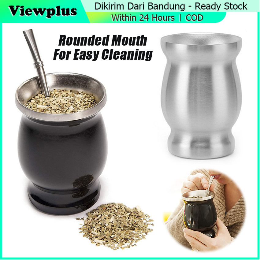 Taragui Yerba Mate with stems 250ml Stainless Steel Double Wall + yerba Mate Gourd Cup Set