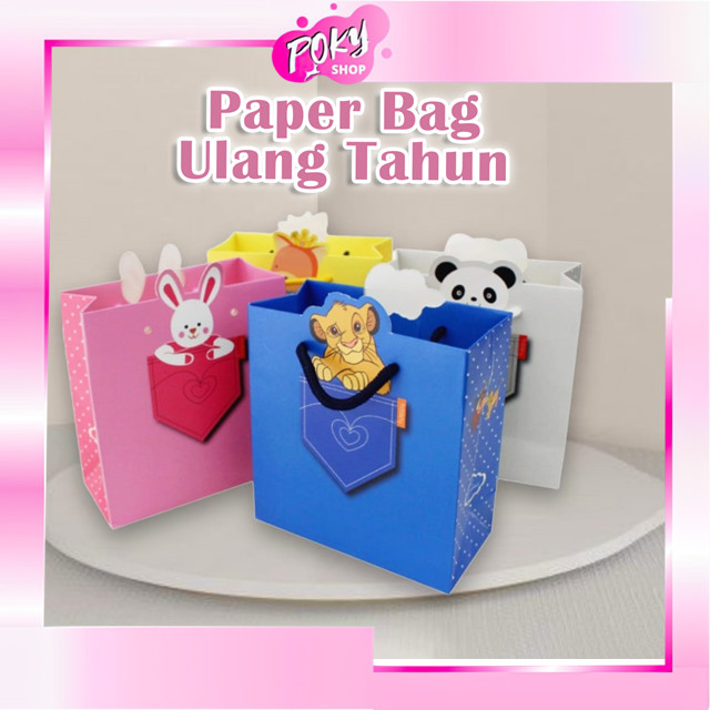 

POKY - 6051 Paper Bag Ulang Tahun / Paper Bag Motif Animal / Goodie Bag Ulang Tahun Animal Series / Paper Bag Karakter Lucu