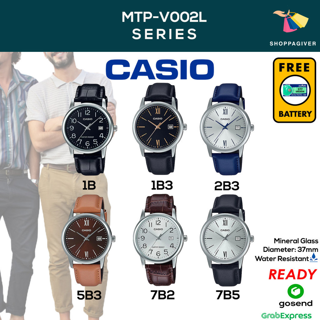 CASIO ORIGINAL MTP-V002L SERIES JAM TANGAN PRIA ANALOG TALI KULIT FREE BATERAI