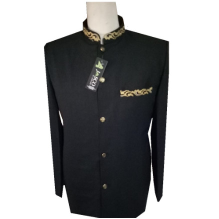 Jasko KS Motif Kerah Saku Hitam Jasco Tasik | Jas Koko Bordir Kerah Saku Warna Hitam