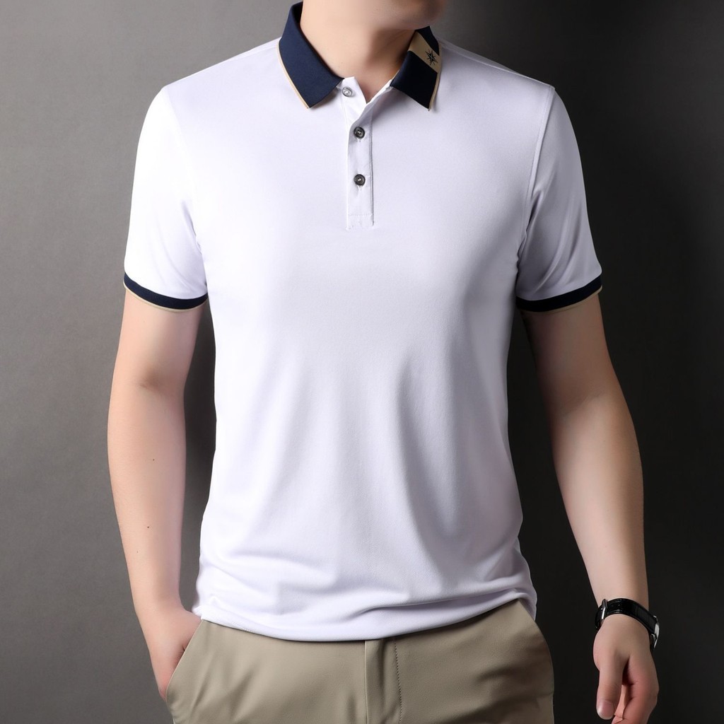 Baju Kaos Polo Pria Kaos Olahraga Kerah Kaos Putih Berkerah