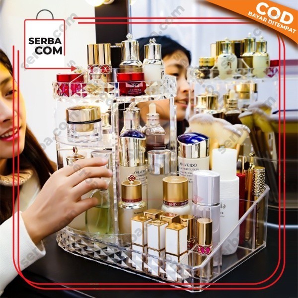 Rak Make Up Kosmetik Petak Acrylic Putar 360 Derajat Diamond Transparan Rak Organizer Makeup