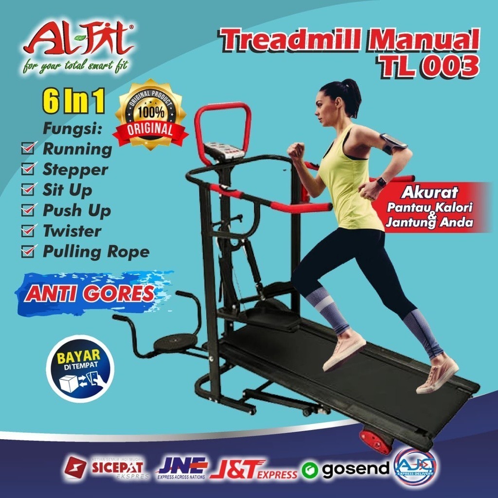 Alat Olahraga Gym Rumah Lipat Fitness Lari Ditempat Treadmill Treatmill  Manual 5 Fungsi Murah