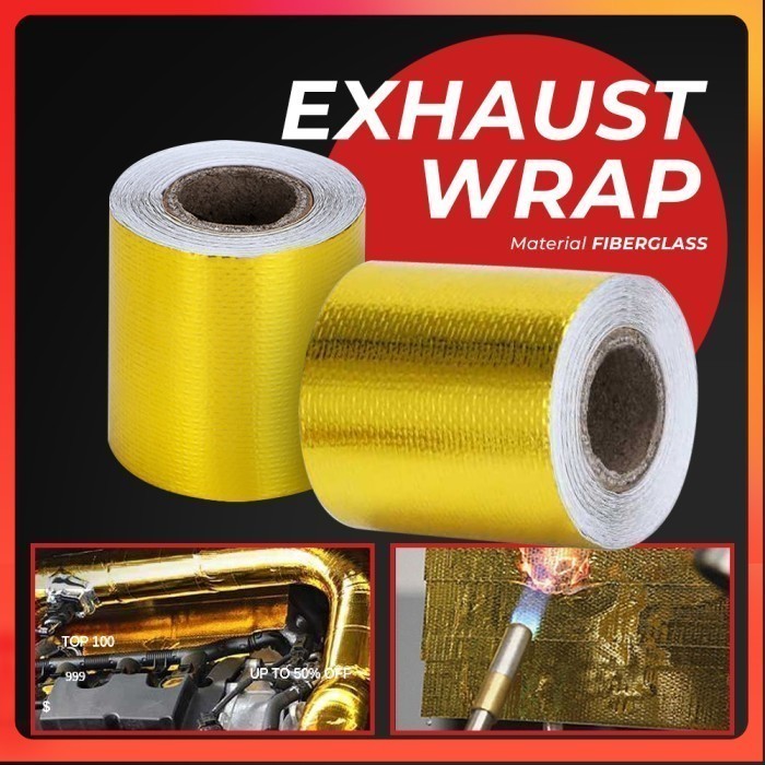 

VRacing Exhaust Wrap Lakban Peredam Panas Knalpot 5M 50mm - Golden