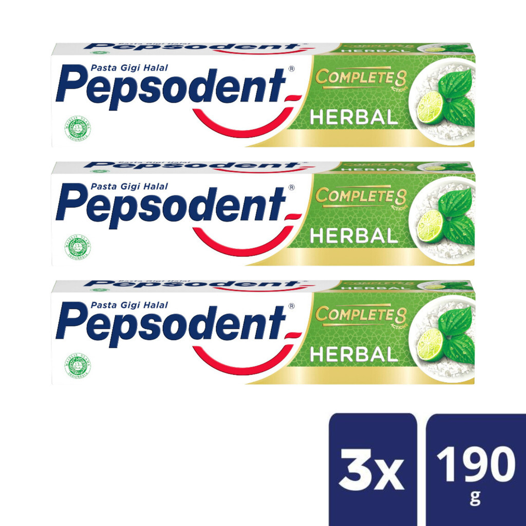 Pepsodent Complete 8 Herbal Nature Essentials Mulut Adem, Nafas Segar 190g x 3 pcs