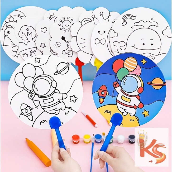 

(KS) Mainan Edukasi Anak DIY Mewarnai Kipas Kertas / Animal Fan Coloring